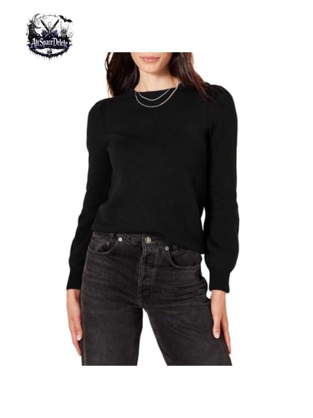 Women's Soft Touch Pleated Shoulder Crewneck Sweater Relaxed Fit